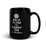 SEE BOTH SIDES--Kelp Clam and Carry On at the Beach, Keep Calm and Carry On Parody, black ceramic  mug - SloppyOctopus.com