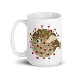 SEE BOTH SIDES--COVID Virus Pufferfish / Blowfish, White glossy mug - SloppyOctopus.com